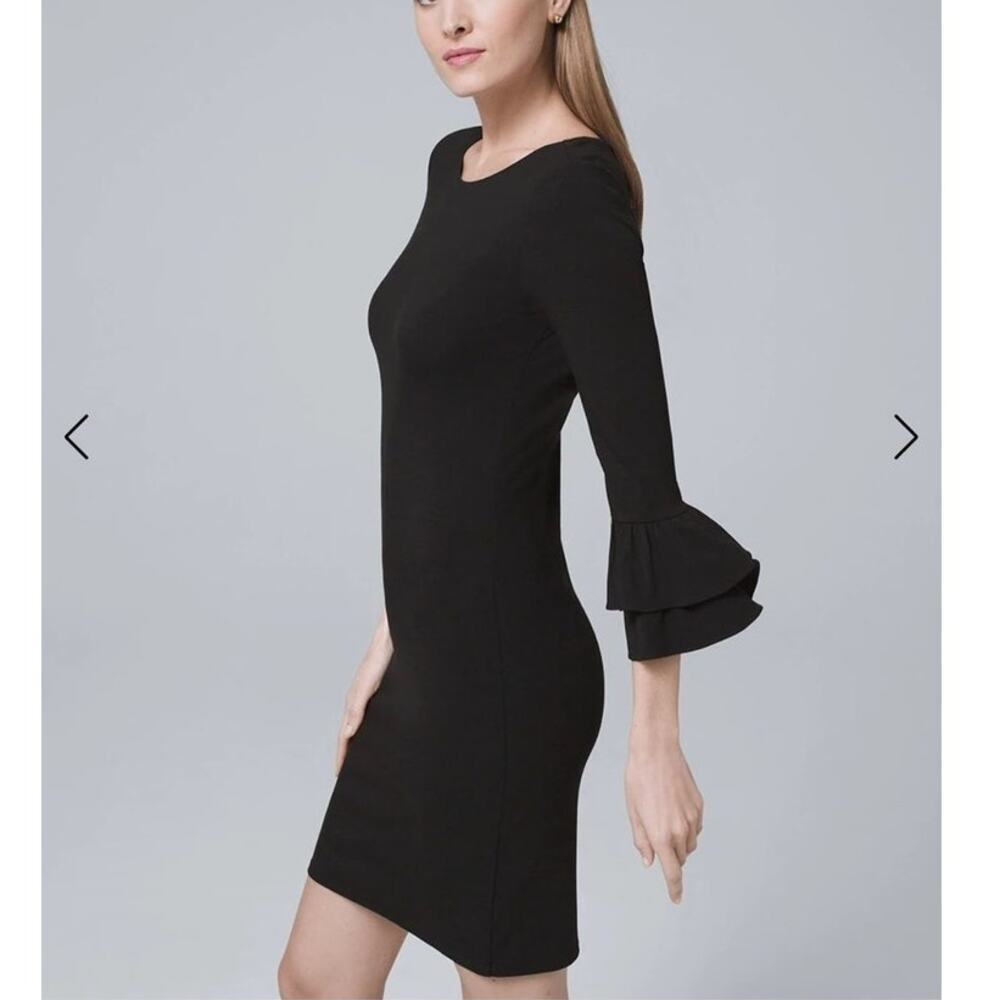 White House Black Market Black Tiered 3/4 Sleeve Shift Dress - S